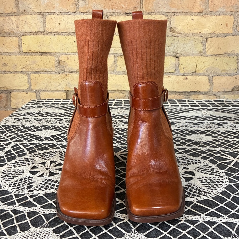 Sam Edelman Tan Marci Leather Heeled Pull -On Sock Boots, 8.5 - Picture 2 of 8